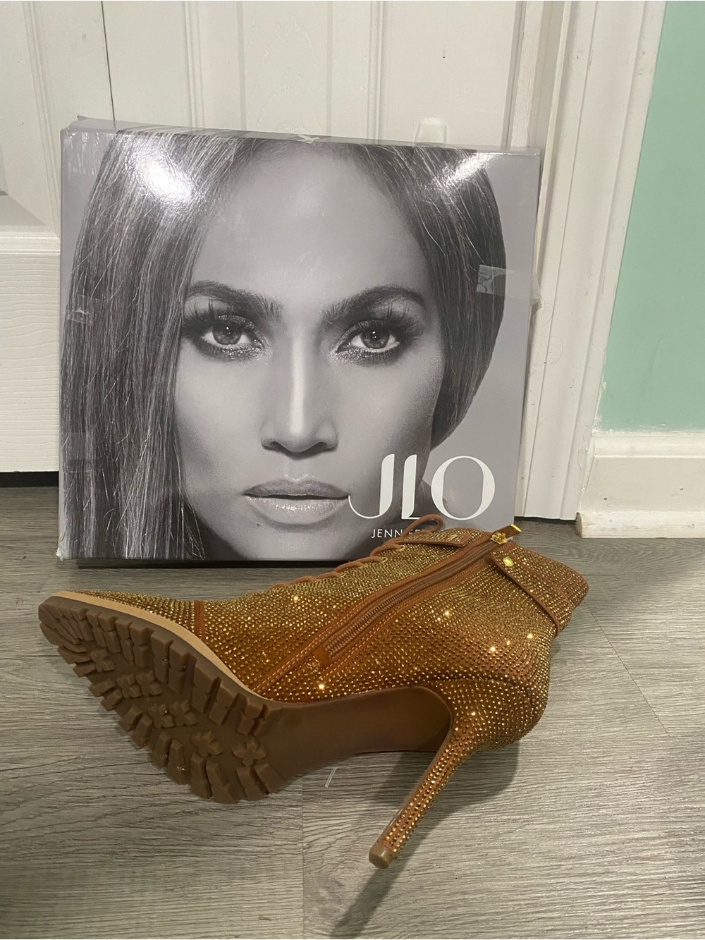 Jlo Gold Rhinestone Stiletto Booties
